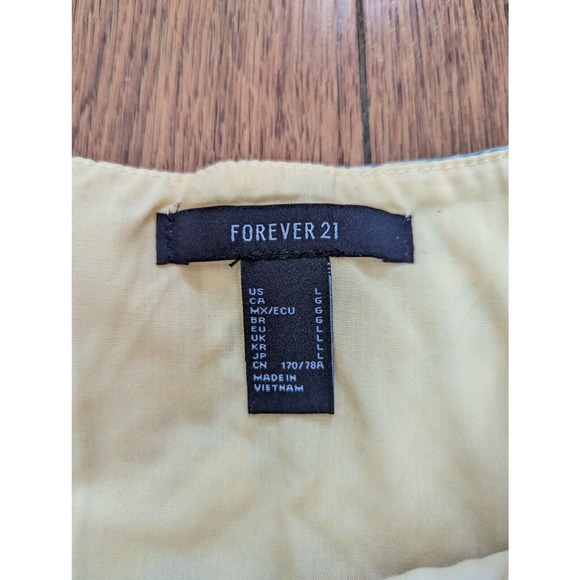 Forever 21 Linen Skirt Yellow Floral Crochet Cottagecore Flare Skater 90s Sz L - Picture 3 of 6